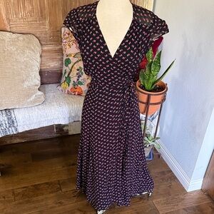 Reformation Black and Red Floral Wrap Dress